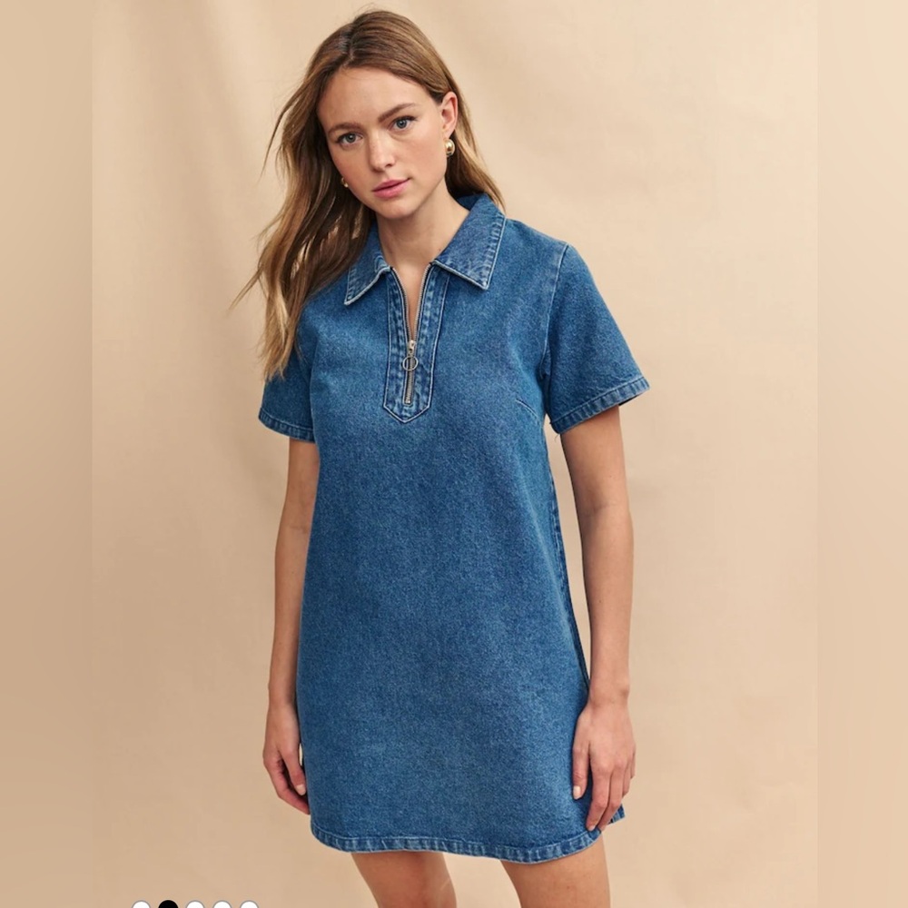 Nobody's Child Blue Golders Zip Through Denim Dress Size 2